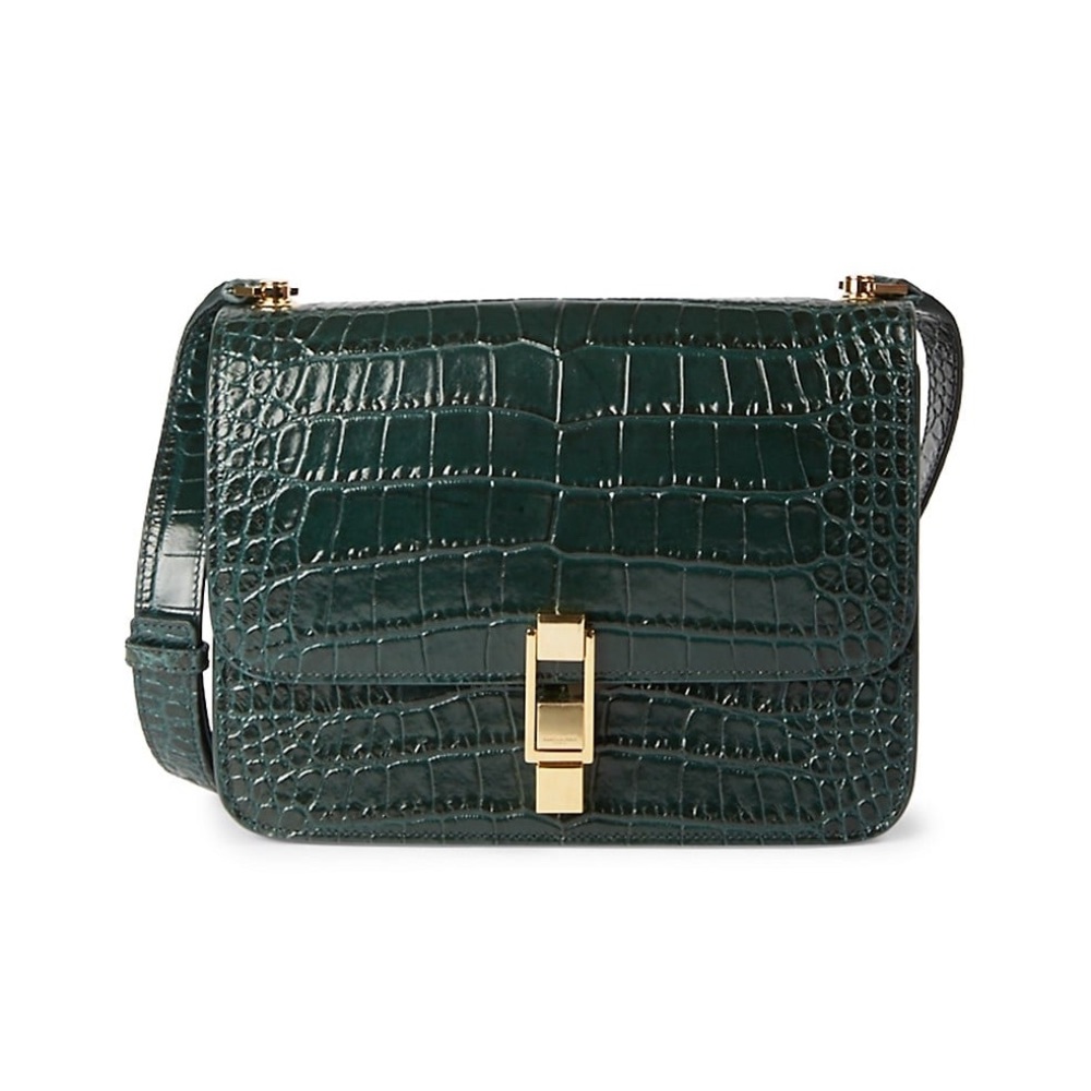 Saint Laurent Carre Croc-Embossed Leather Bag